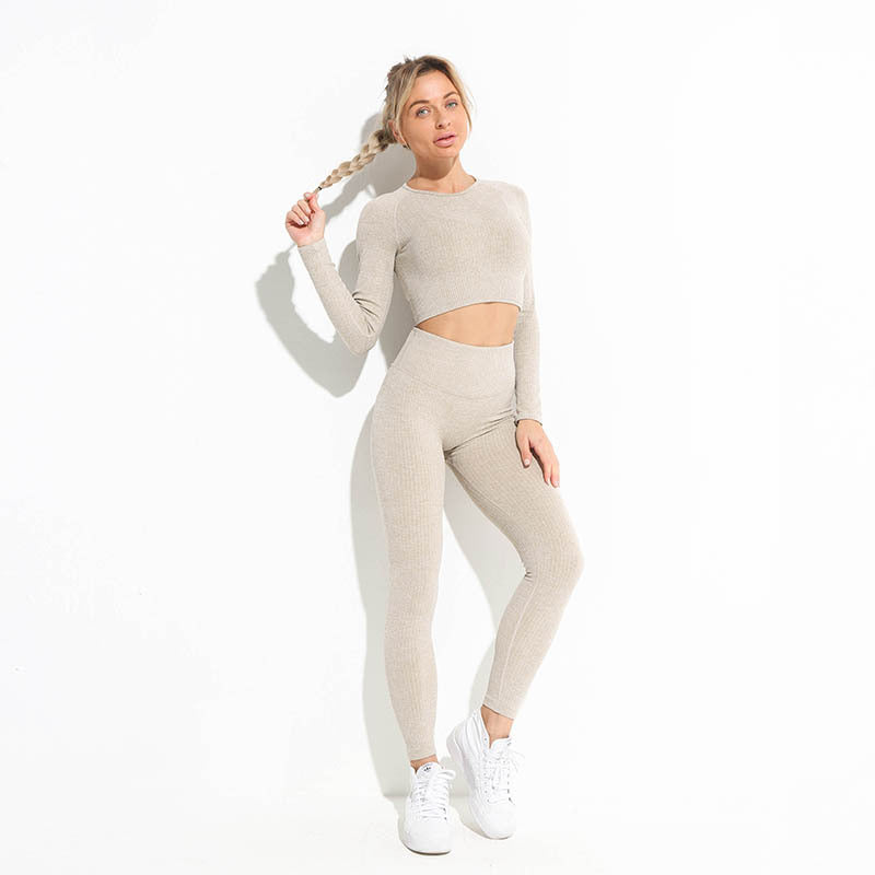 Wholesale Tight Fitting Sports and Fitness Sets Long Sleeved Nylon Yoga Clothes