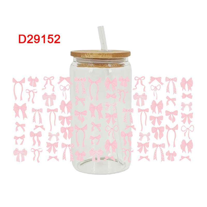 Wholesale Pink flower bow 16oz Cup UV DTF Wraps