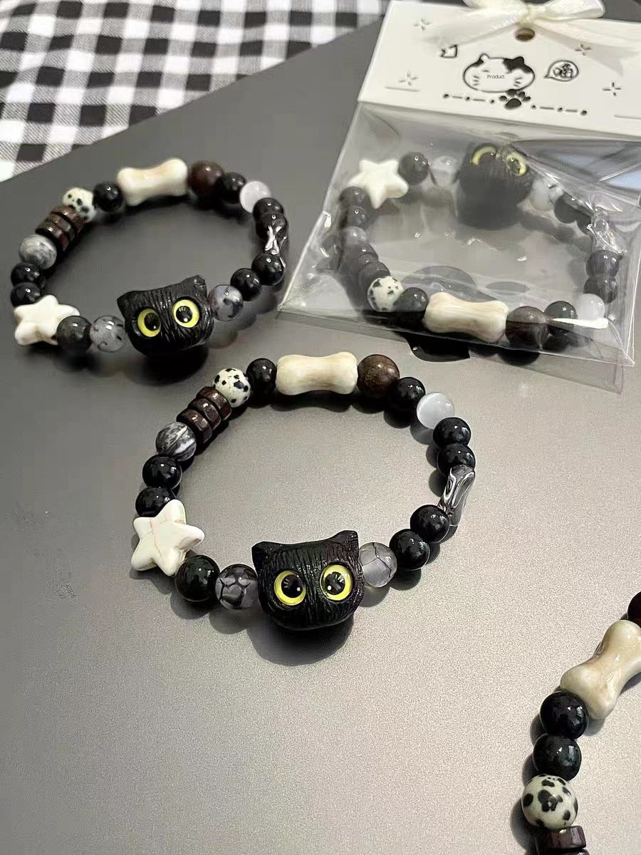 Wholesale Cute Monster Black Sesame Cat Couple Bracelet