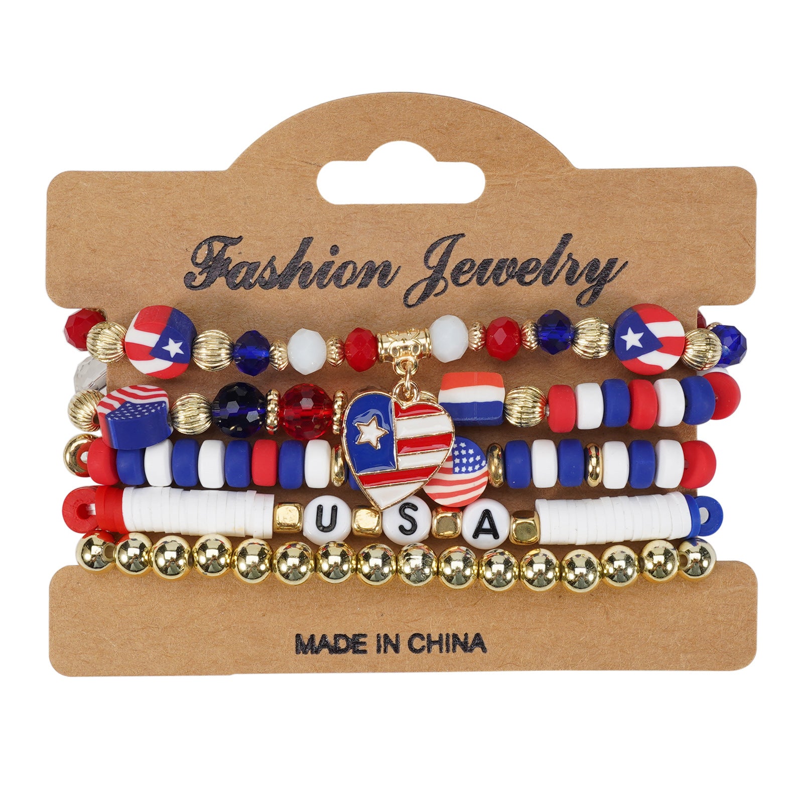 Wholesale American Independence Day Multi-layer Beaded Elastic Bracelet