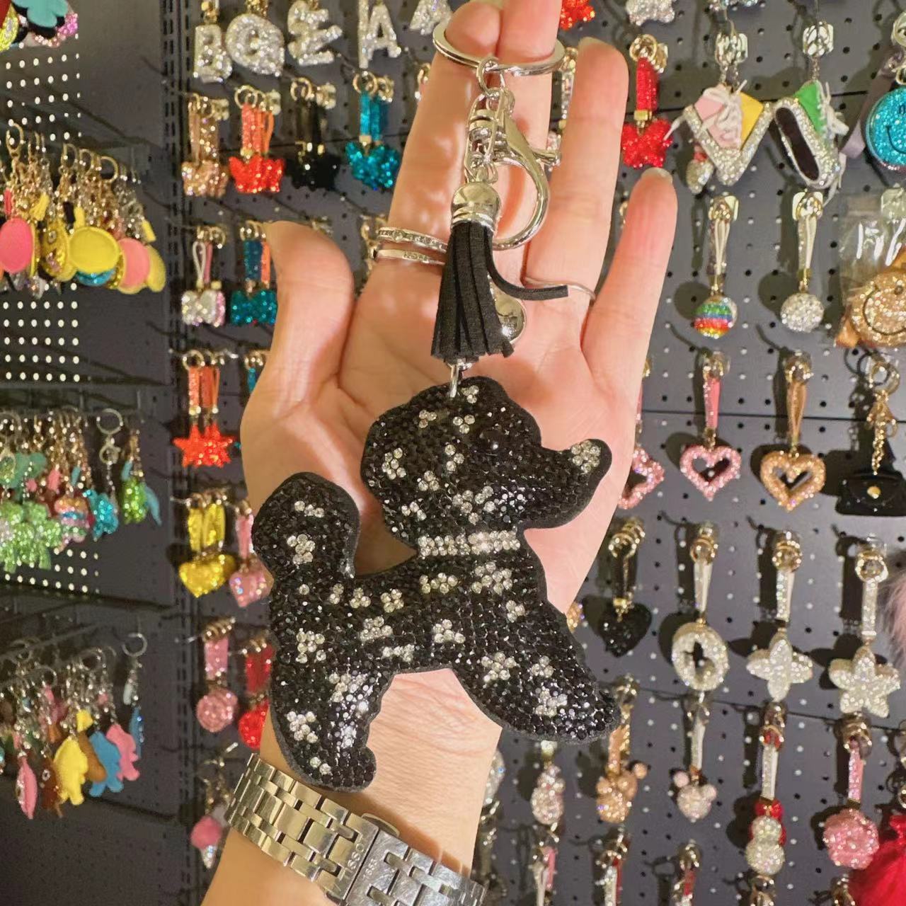 Wholesale Velvet Inlaid Diamond Dual Color Dog Keychains