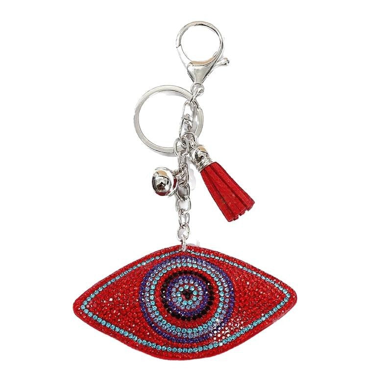 Wholesale 12pcs velvet diamond devil evil eyes keychain small tassel
