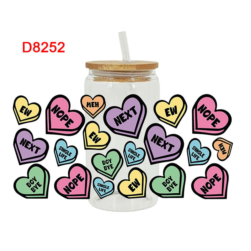 Wholesale Colorful Love Letter 16oz Cup UV DTF Wraps