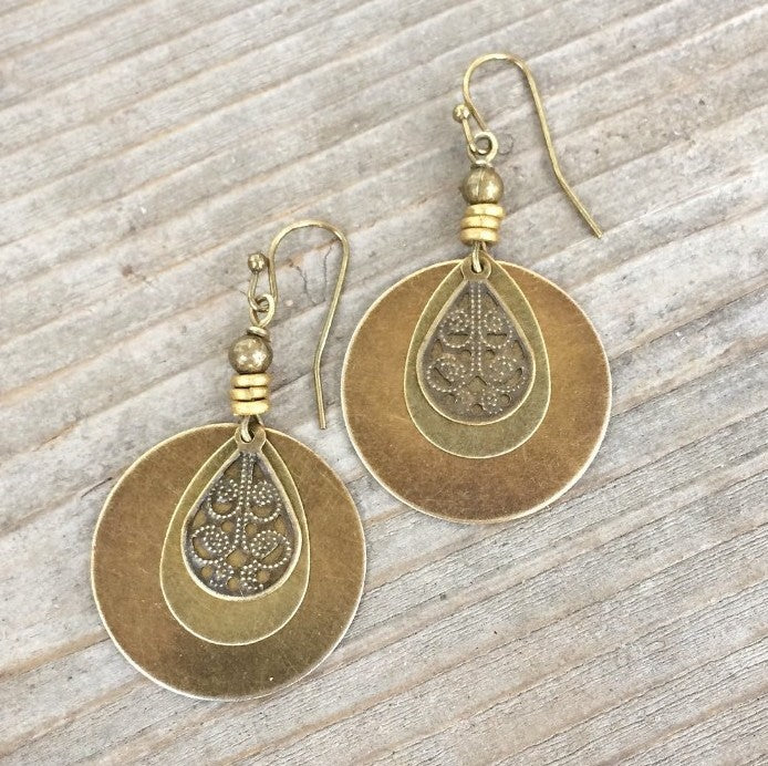 Wholesale Bohemian Retro Ethnic Style Bronze Circle Carved Earrings