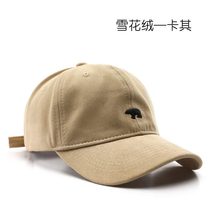 Wholesale Japanese style women's spring and autumn personalized snowflake velvet polar bear embroidered duckbill caps, outdoor men's travel sun protection and sunshade baseball caps