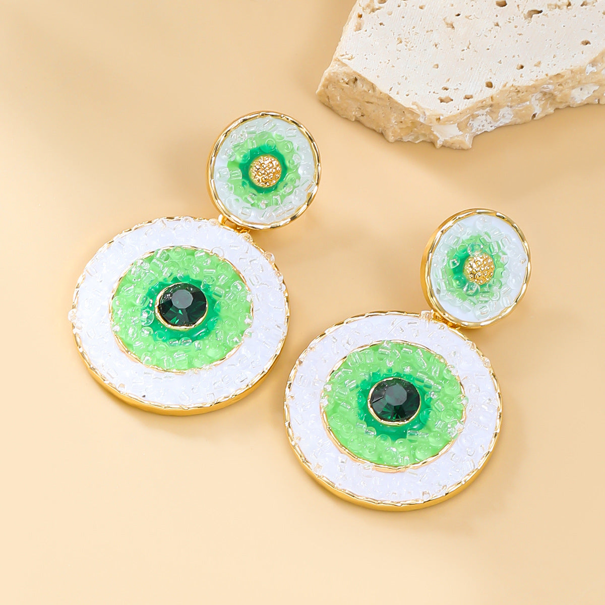 Wholesale Multi-Layered Round Color Block Devil's Eye Boho Earrings