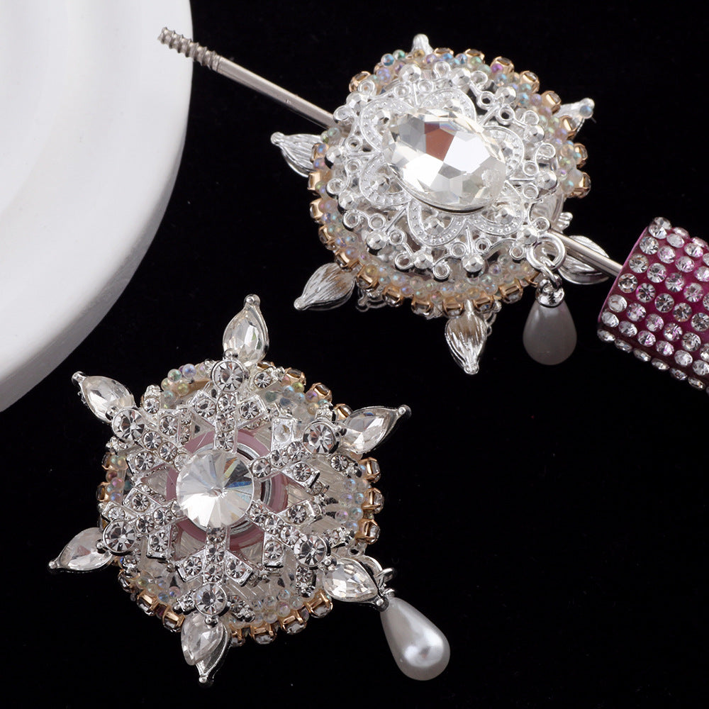 Wholesale 5pcs Diamond inlaid rotating snowflake alloy clay beads