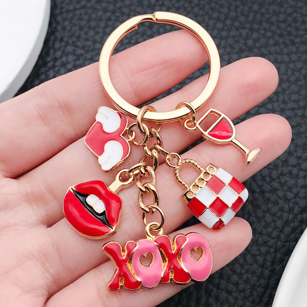 Wholesale Cartoon Drip Oil Red Love XOXO Metal Keychain