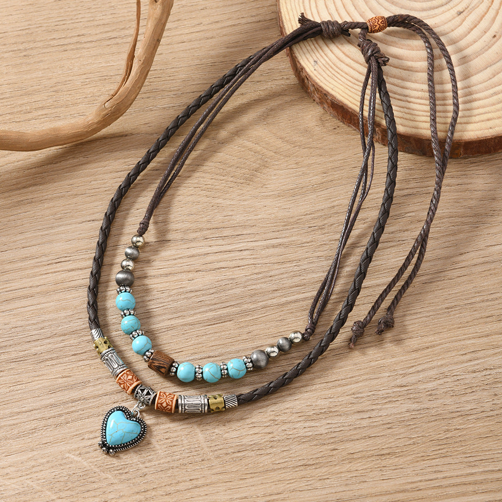 Wholesale Bohemian style layered turquoise necklace