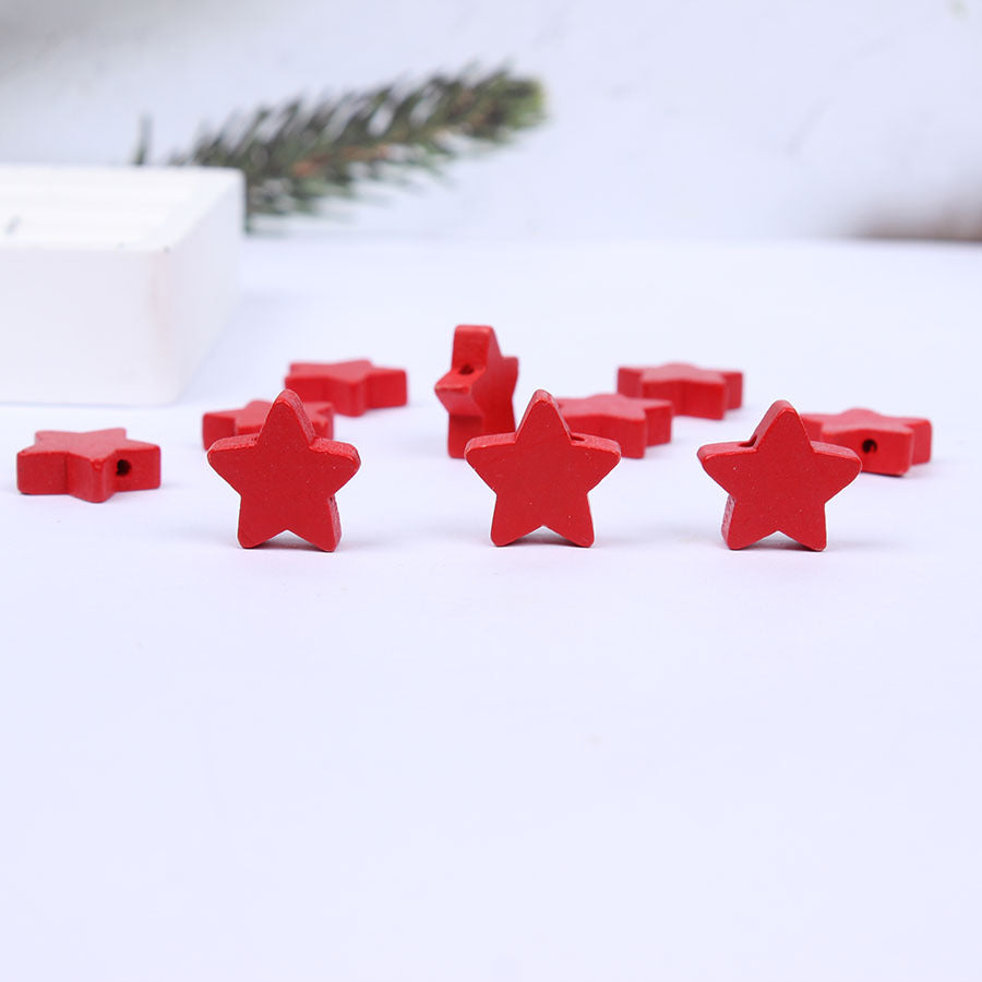 Wholesale 20pcs Five-pointed Star American Independence Day Colorful Wooden Beads