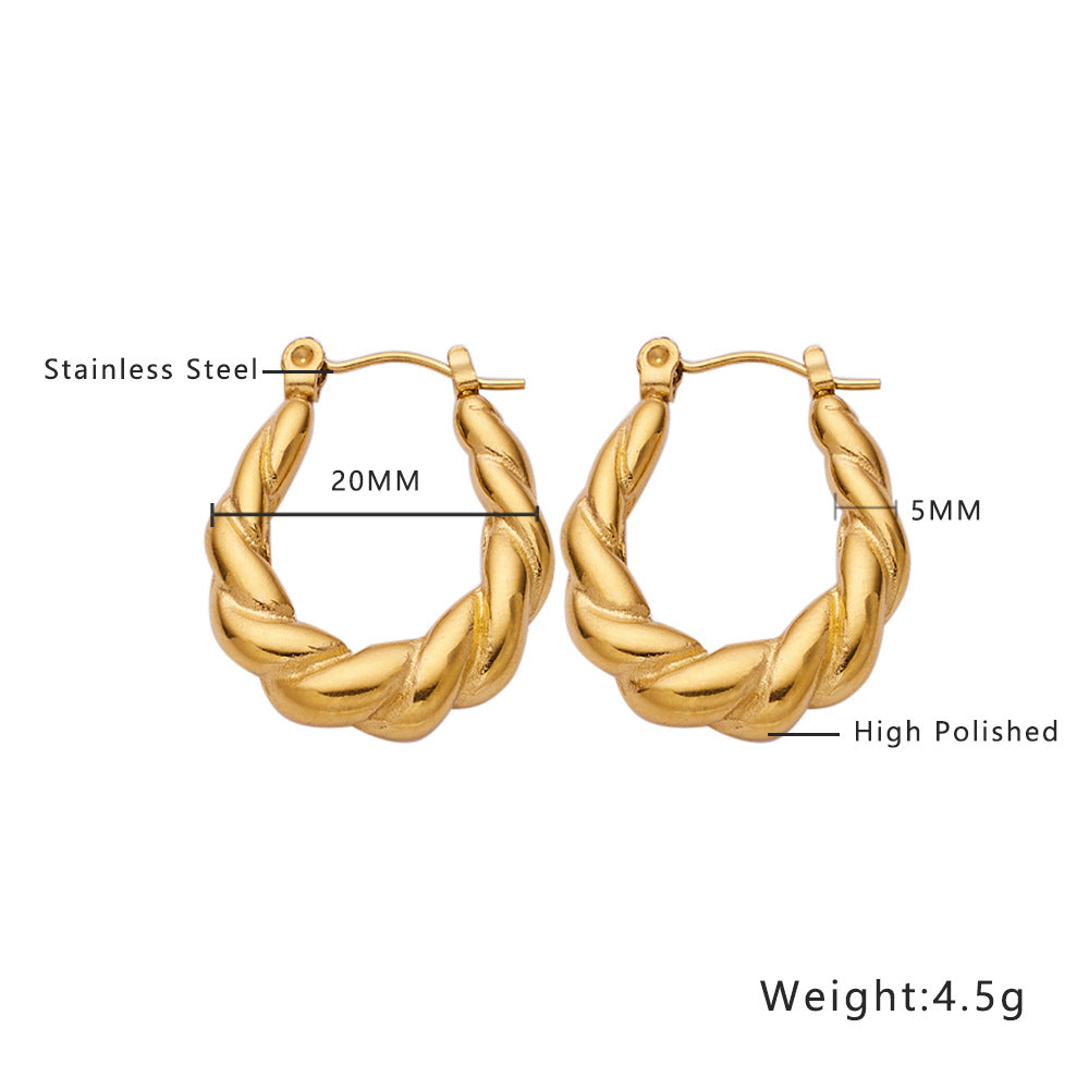 Wholesale High-grade Gold Stainless Steel Braided Thick U-shaped Earrings