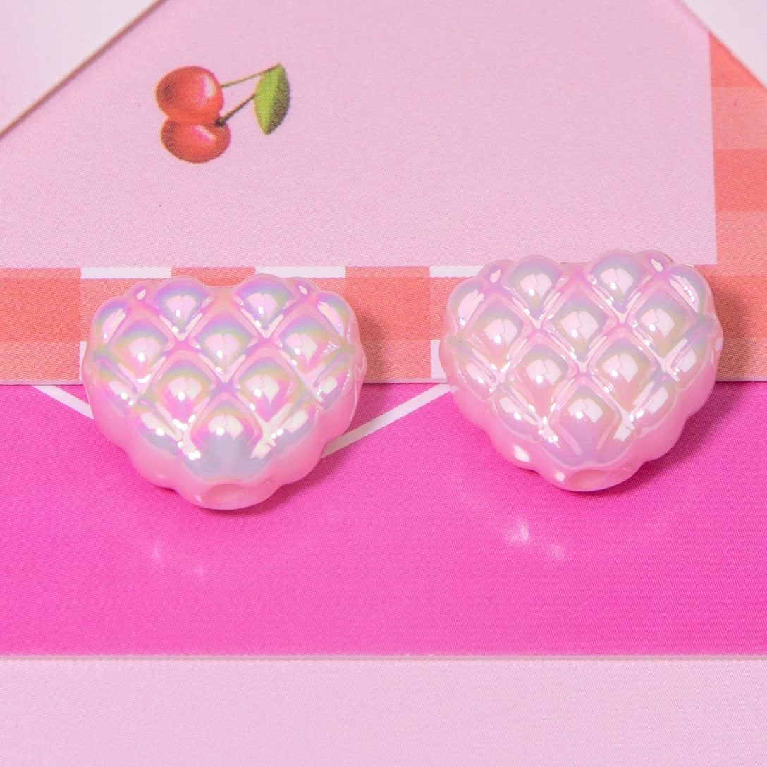 Wholesale 10pcs Cream Waffle Diamond Lattice Love Beads Plated Color Beads
