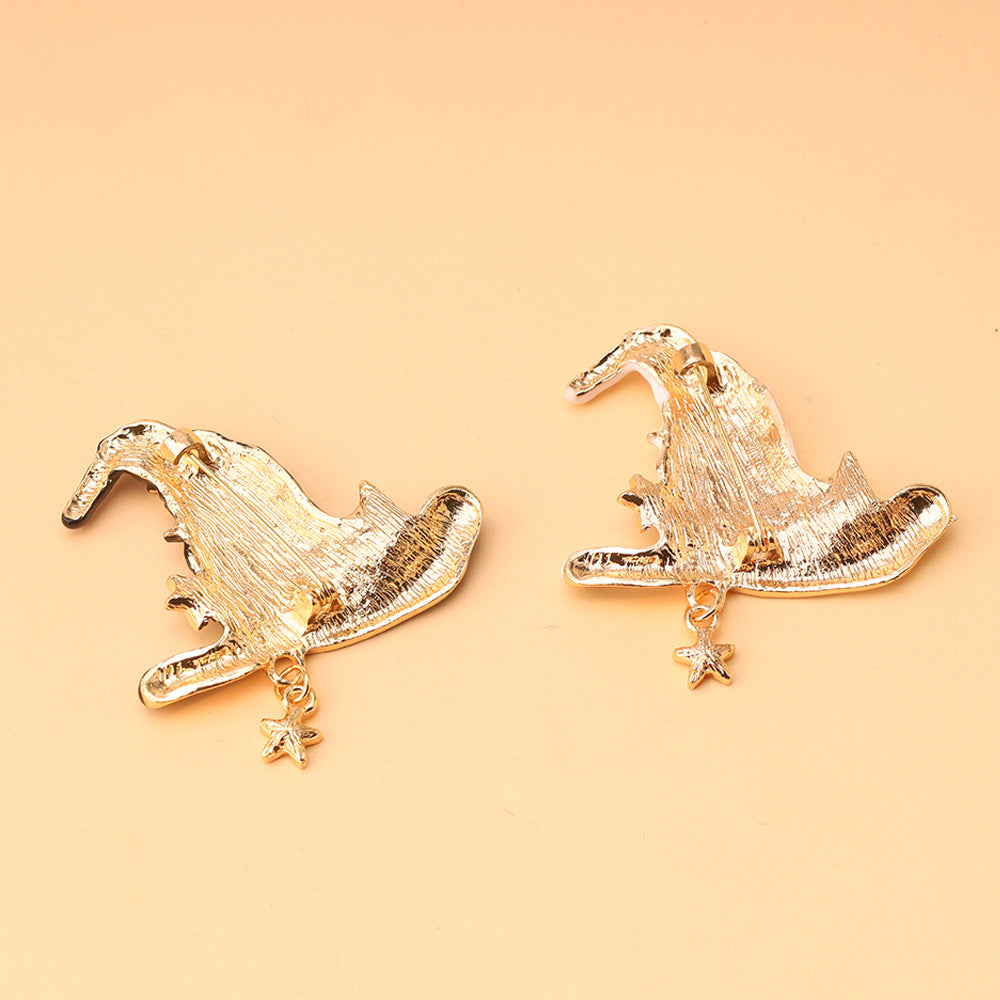 Wholesale Halloween wizard hat with diamond studded pentagram brooch