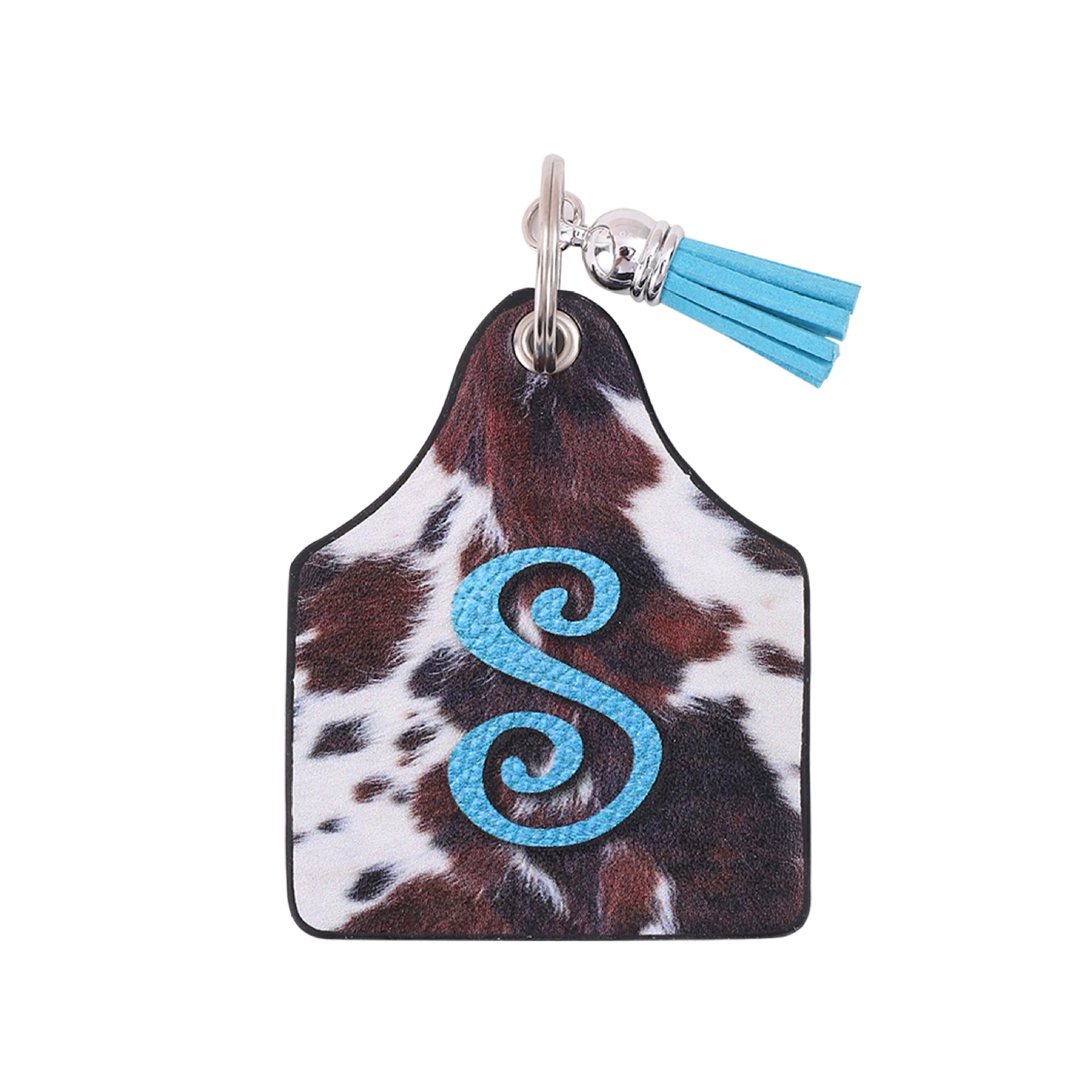 Wholesale Vintage Western Cow Pattern Animal Fur Letter Print Leather Keychain