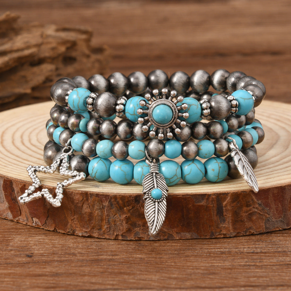 Wholesale Bohemian style denim turquoise Layered Bracelet Set