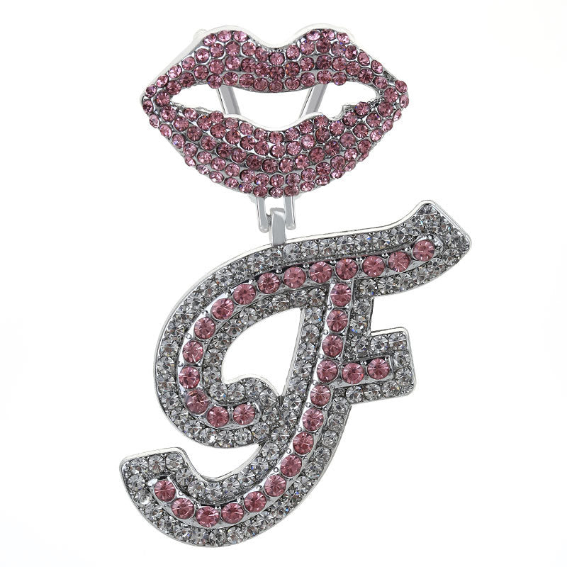 Wholesale Full Diamond Lips 26 Letters Pendant Necklace