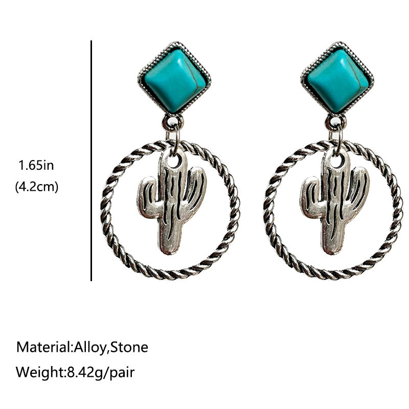 Wholesale Western Style Cactus Sunflower Alloy Turquoise Earrings