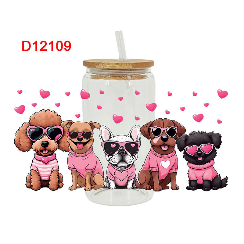 Wholesale Cute Dog Cartoon 16oz Cup UV DTF Wraps