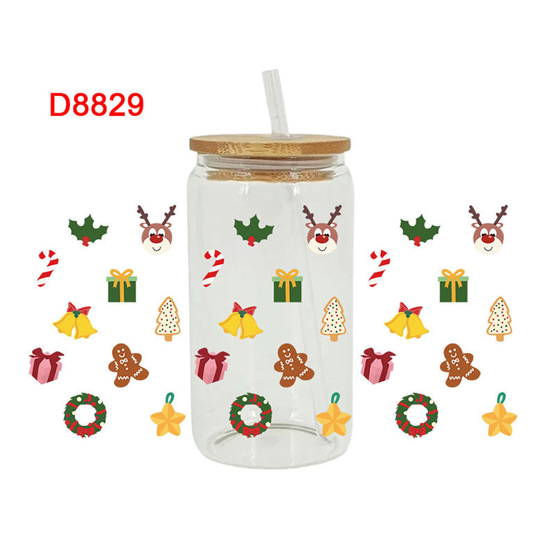 Wholesale Christmas colorful drinks  16oz Cup UV DTF Wraps