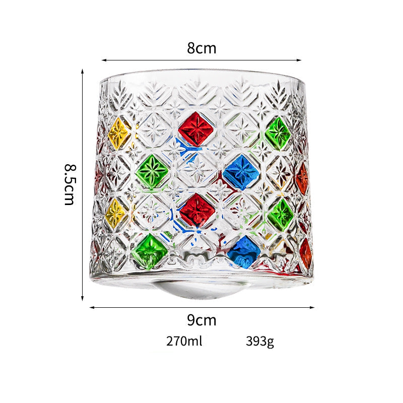 Wholesale Haisman thickened color glass creative rotating whiskey glass hand painted rotating cup with wooden tray decompression Cup