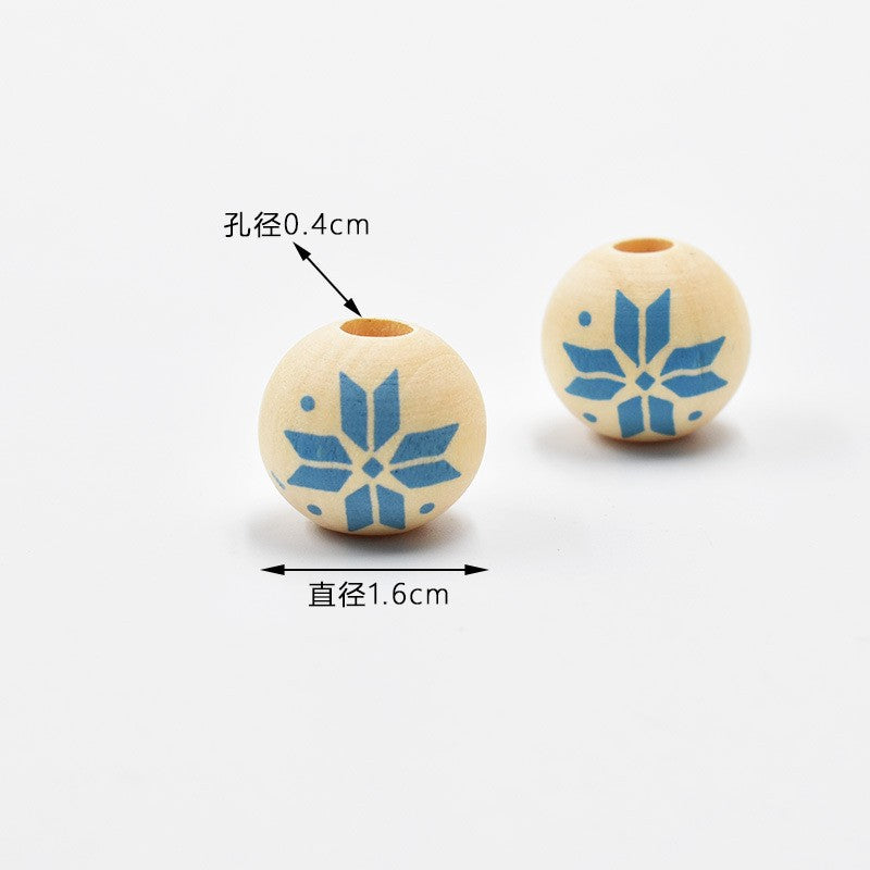 Wholesale 10pcs  Christmas Snowflake Wood Beads 16MM Colorful Printed Beads  Wood Beads