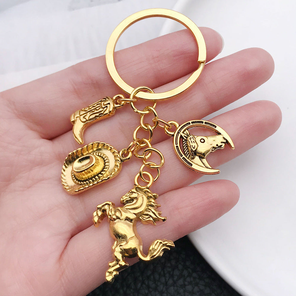 Wholesale Gold-plated Western Cowboy Hat Boots Horse Keychain