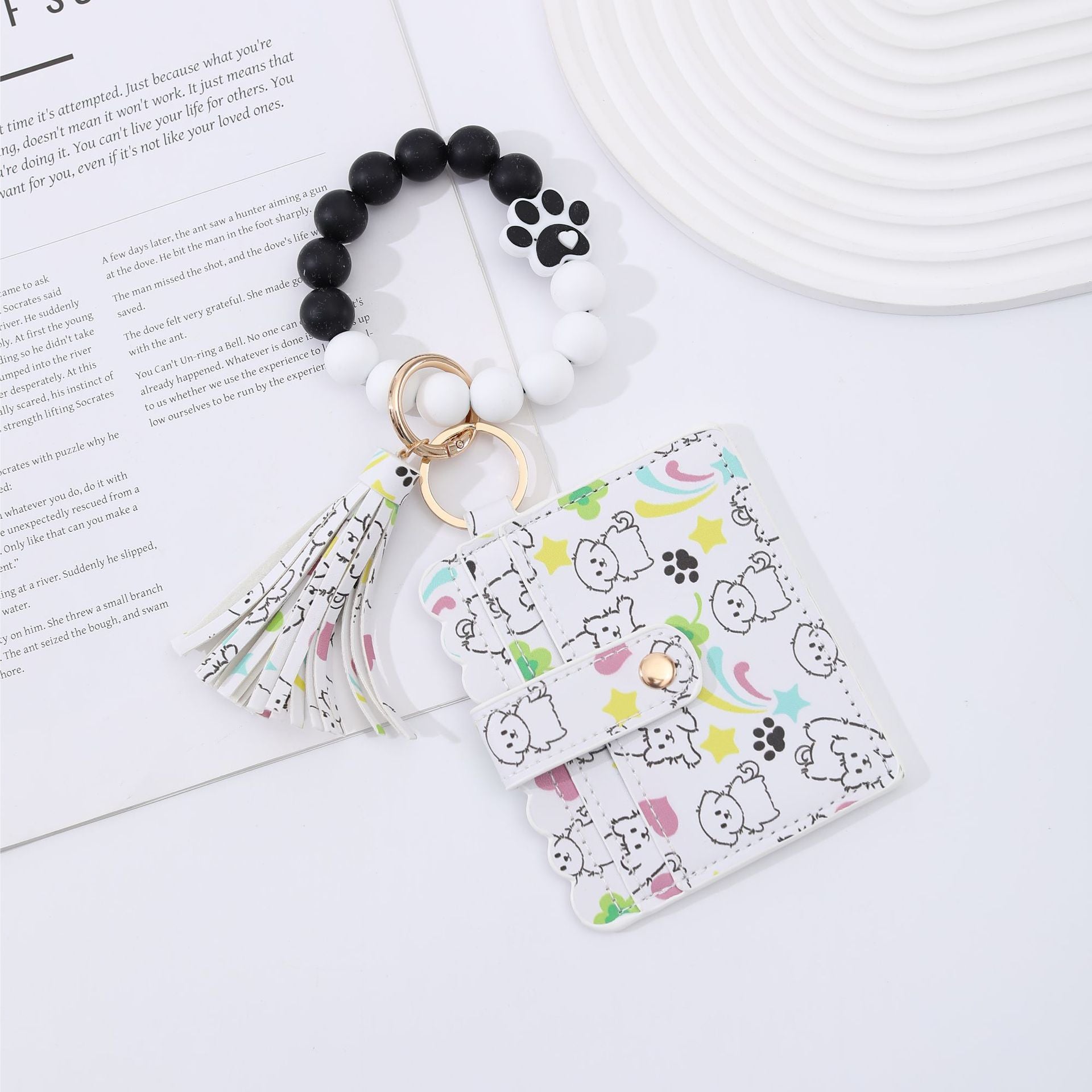 Wholesale Cardholder keychain PU tassel print animal keychains