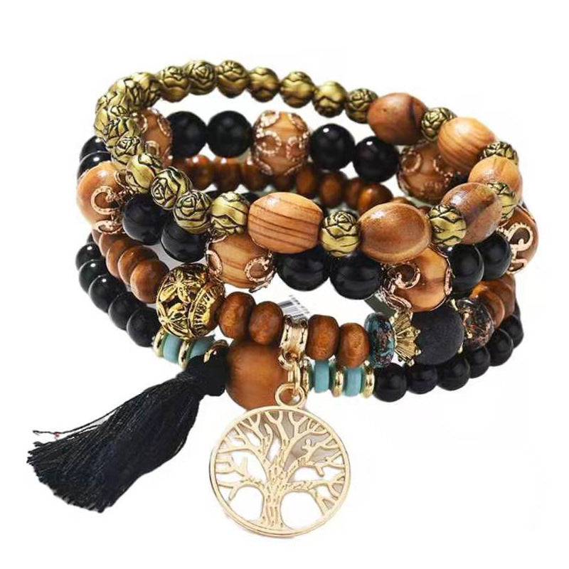 Wholesale Bohemian Creative Tassel Multi layer Wood Ethnic Style Fashion Bracelet