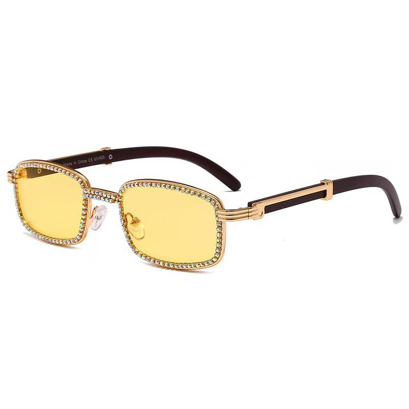 Wholesale Trend Small Square Diamond Chain Metal Retro European and American Sunglasses Women