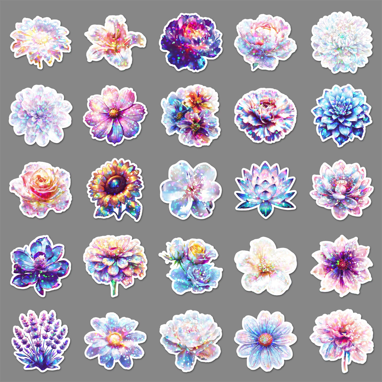 Wholesale  50pcs/pack Glitter Laser Colorful Flower Stickers