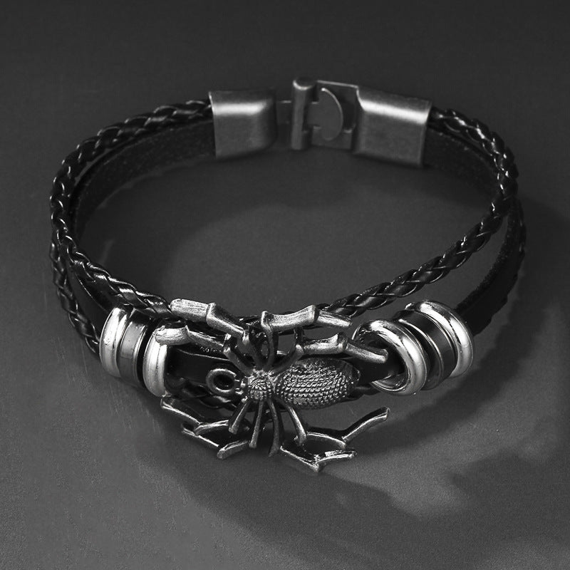 Wholesale Dark Spider Punk Pair Button Handwoven Men's Bracelets