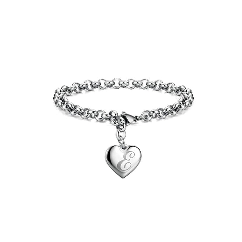 Wholesale Alphabet Pendant Stainless Steel Heart Bracelet