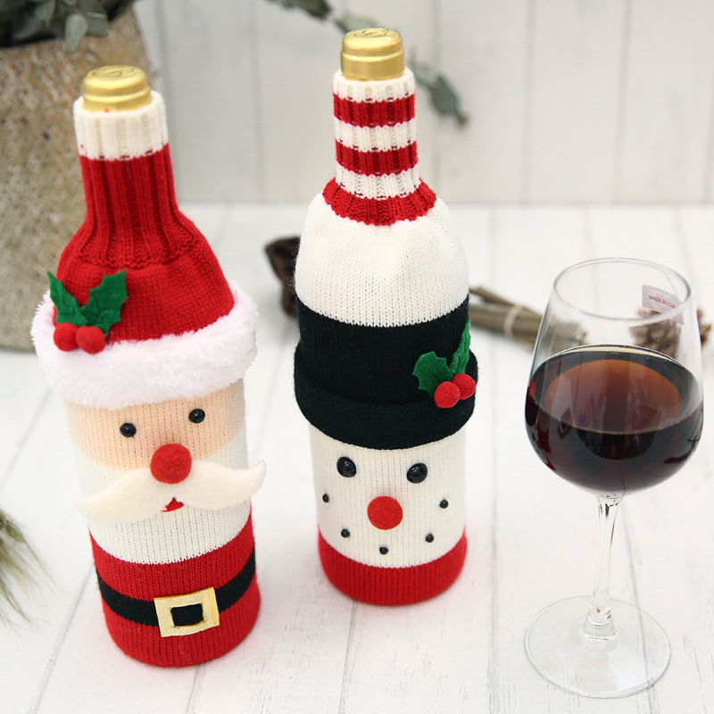 Wholesale Creative Christmas Decoration Knitted Woolen Wine Bottle Set
