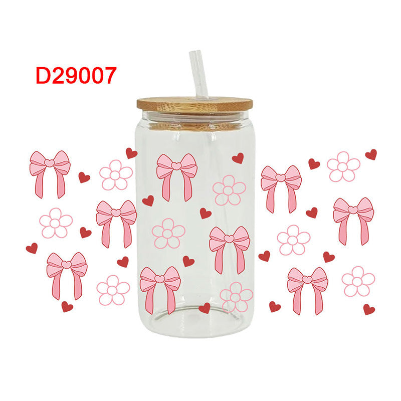 Wholesale Pink flower bow 16oz Cup UV DTF Wraps