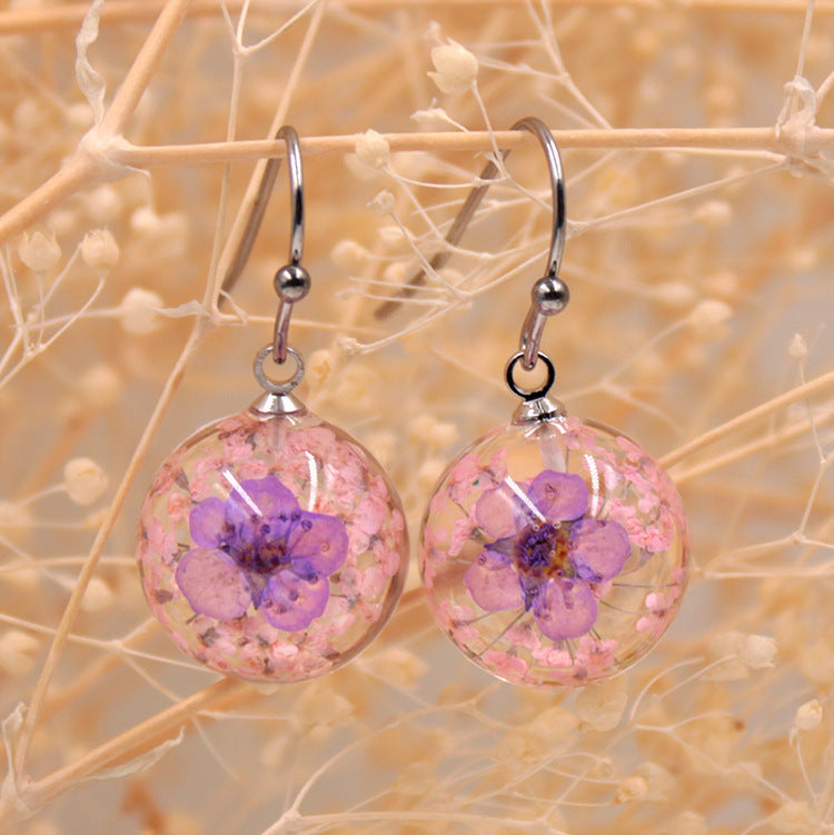 Wholesale 12pcs Handmade Transparent Round Small Daffodil Dried Flower Earrings