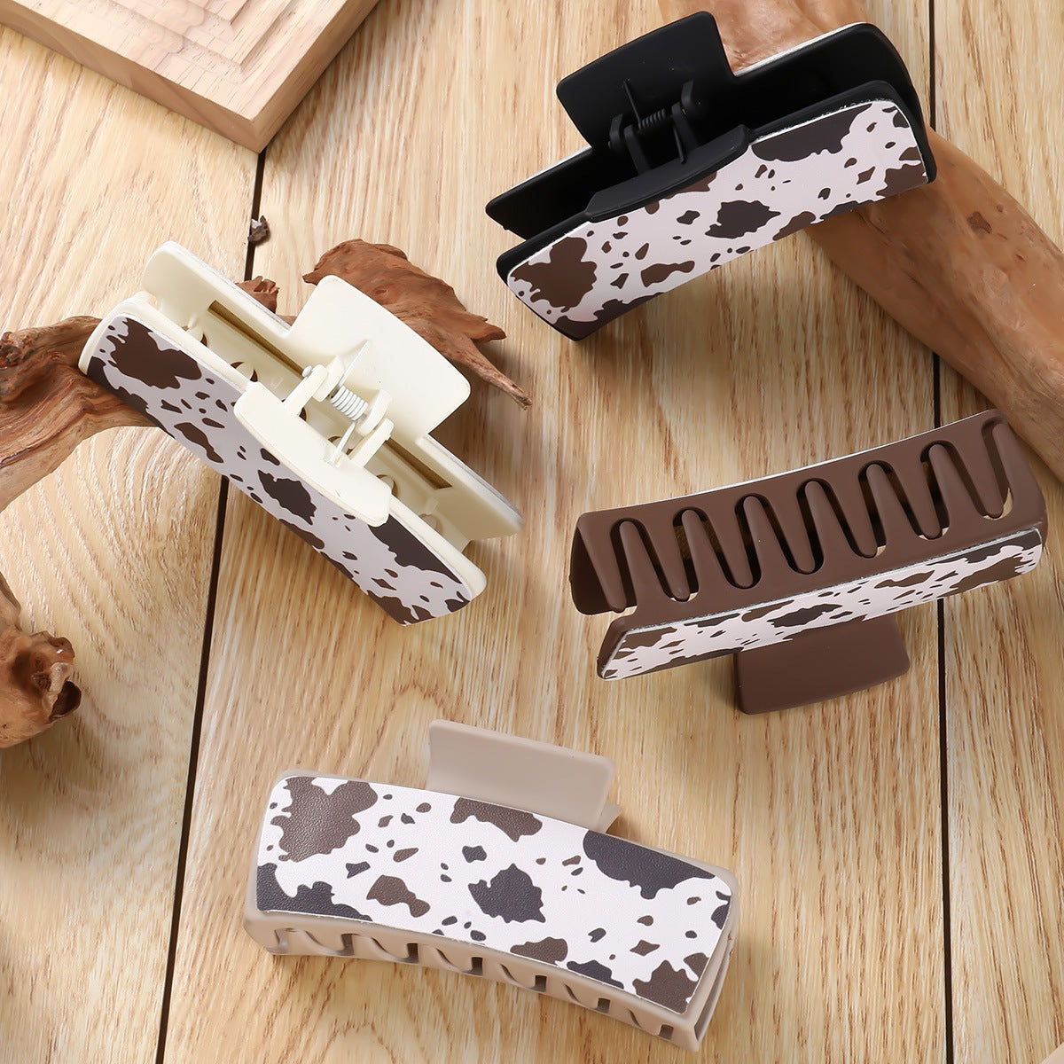 Wholesale Multi Color PU Leather Large Square Shark Claw Clip Trendy Hair Accessory For Thick Hair Gift
