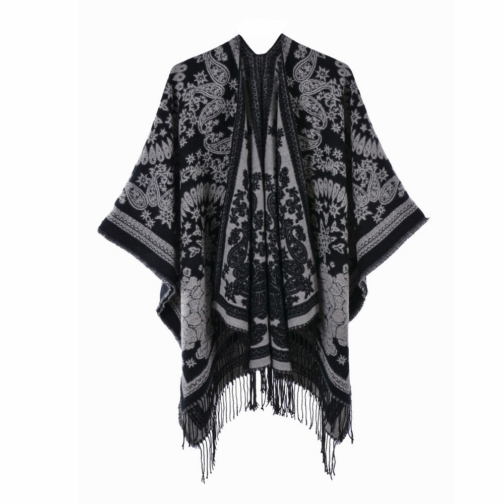Wholesale Retro Ethnic Style Shawl with Split Open Cape Scarf