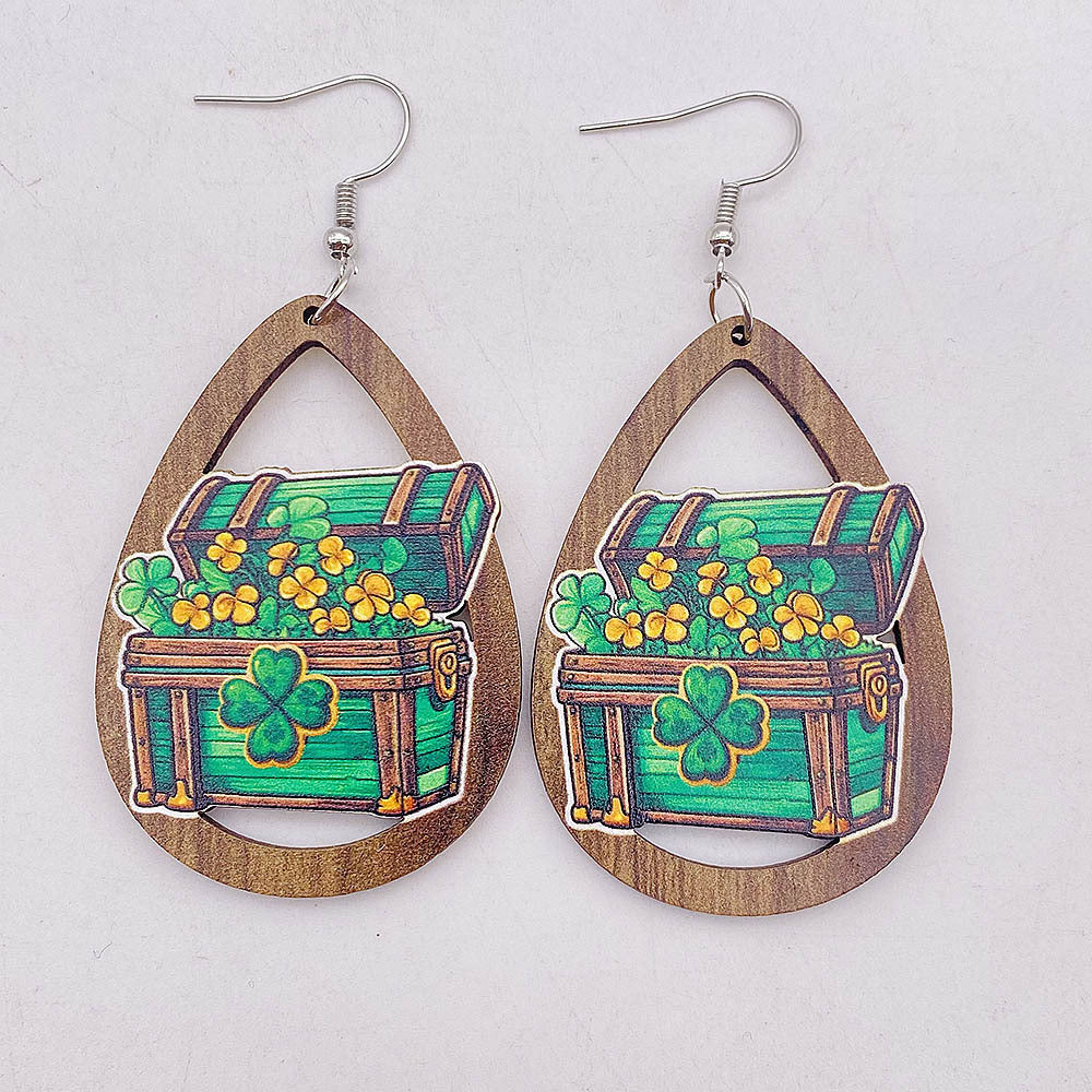 Wholesale St. Patrick's festival jewelry rainbow beard Green Festival wooden earrings