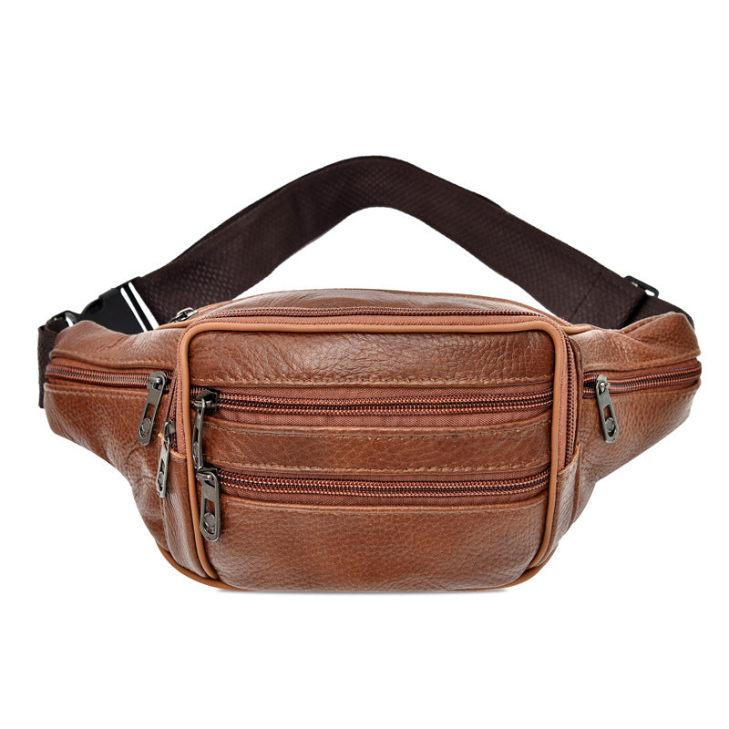 Wholesale Genuine leather waist bag men's shoulder bag multi-compartment cowhide waist bag men's mobile phone bag waist bag for work use wear-resistant