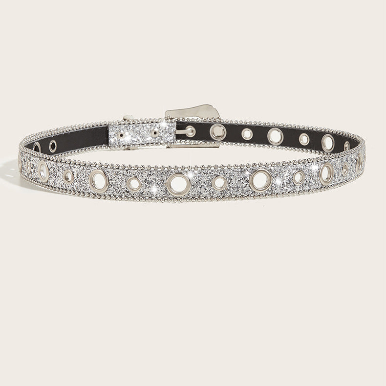 Whoelsale PU Water Diamond Women's Thin Waist Belt