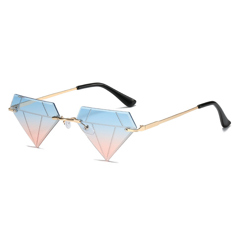 Wholesale Rimless Diamond Shape Hip Hop Sunglasses