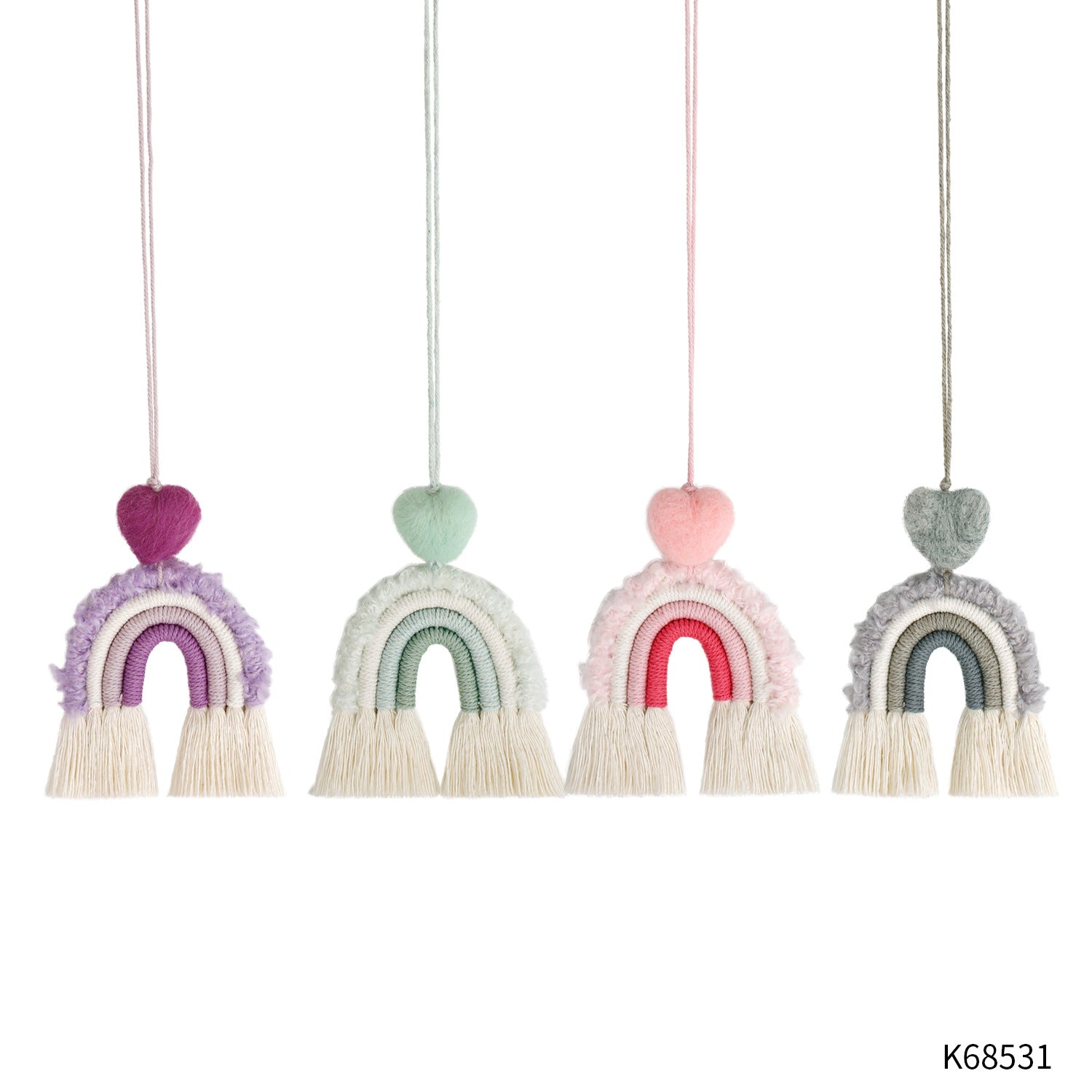 Wholesale Linen Cotton Tassels Handwoven Love Heart Valentine Plush Rainbow car accessories
