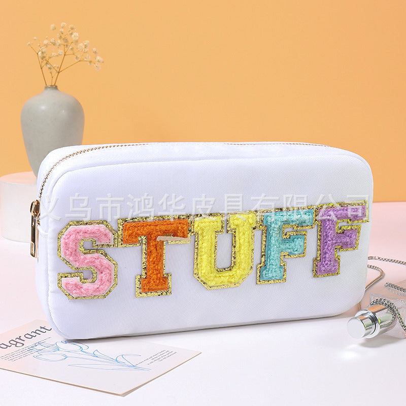 Wholesale Waterproof Embroidered Letters Nylon Cosmetic Bag