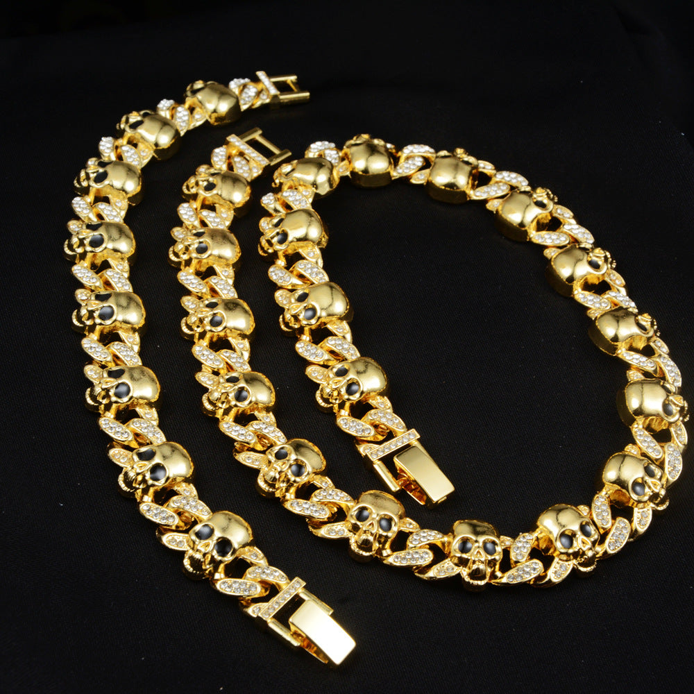 Wholesale Trendy Black Cuban Necklace And Bracelet Set With Rhinestones Zinc Alloy Jewelry Accessory For Everyday Wear