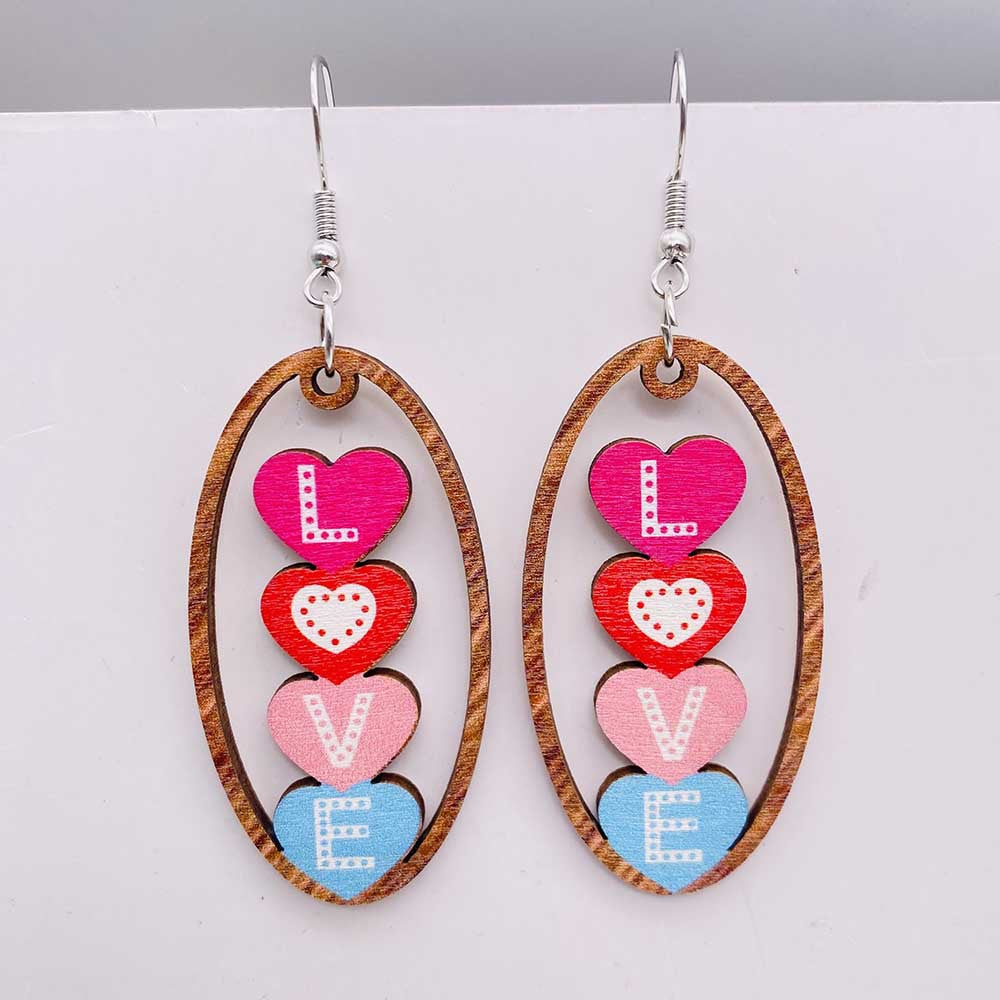 Wholesale Valentine's Day Wooden Earrings Pink Cat Claw LOVE Love Earrings