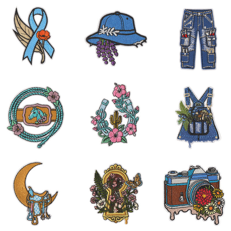 Wholesale Trendy Embroidered Patches Set Of 9 Western Coast Denim Style Self Adhesive Clothing Decor For et Hat Pants DIY Fashion Accessory