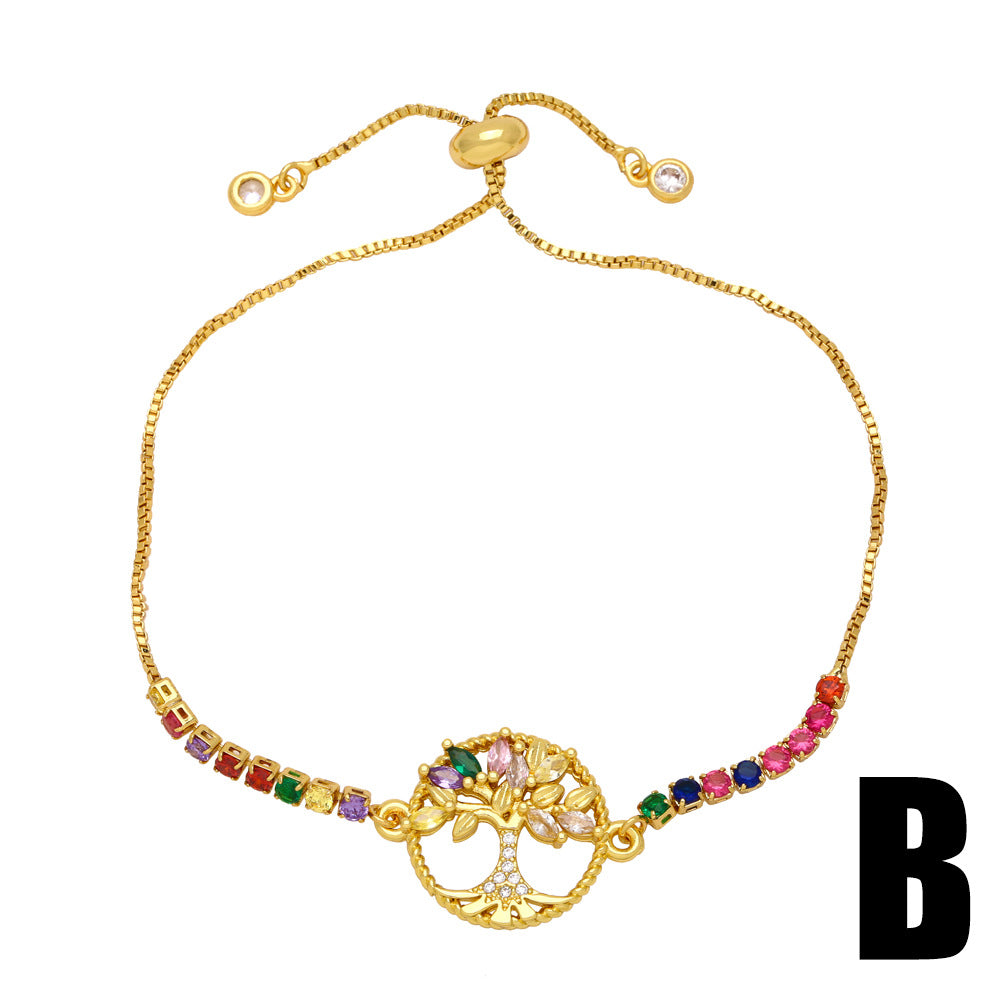 Wholesale Colored Diamond Butterfly Heart Copper Bracelet