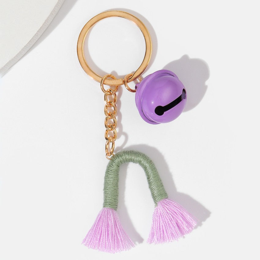 Wholesale of New Hand Woven Cotton Thread Bell Rainbow Keychain