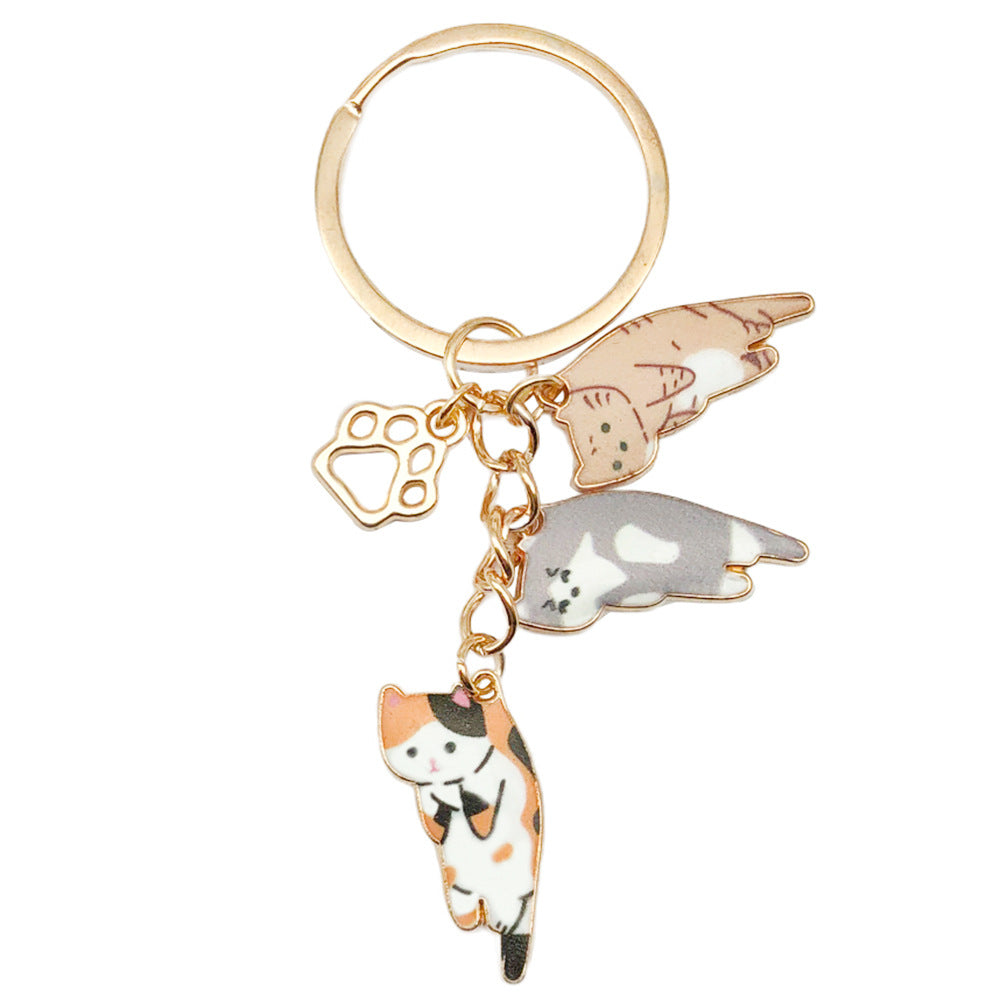 Wholesale three flowers/ orange cat/ blue and white 3 small simulation cute keychain