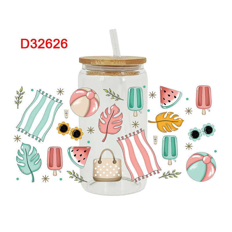 Wholesale  Summer Beach Ice Cream  16oz Cup UV DTF Wraps